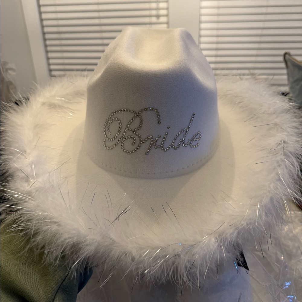White Bride Hat with Feather Trim